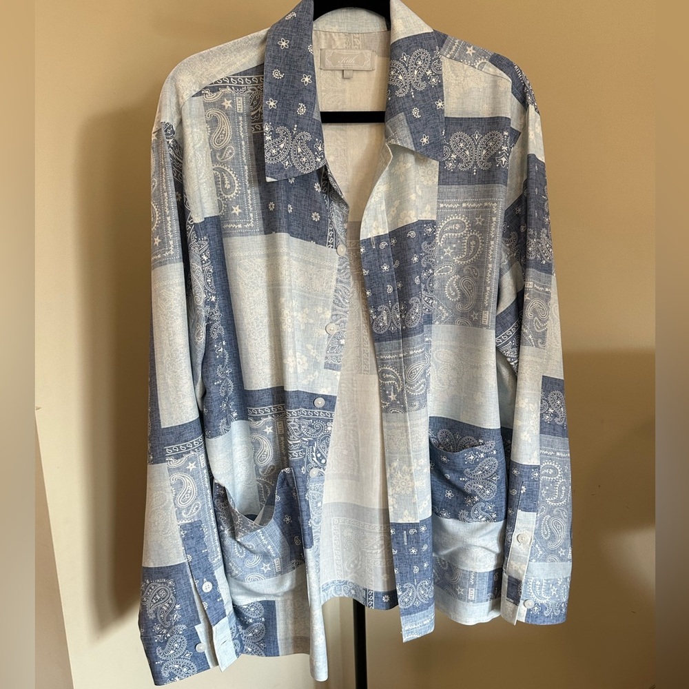 Kith Washed Paisley Boxey long sleeved over shirt ‘Lt Indigo’